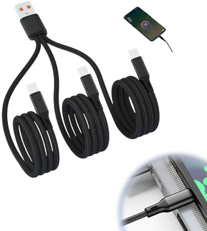 Splitter USB C 3 in 1 Ricarica Multiplo - Cavo Type-C A Maschio con Nylon Intrecciato, Ricarica Rapida 5A (1,2 m)