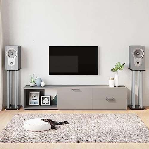 Universal Lautsprecherständer mit Glassockel, Speaker Floor Stands, 1 Paar Boxenständer, Speaker Stand für Regallautsprecher, Lautsprecher Standfuß, Schwarz & Silbern Hartglas 4 Säulen