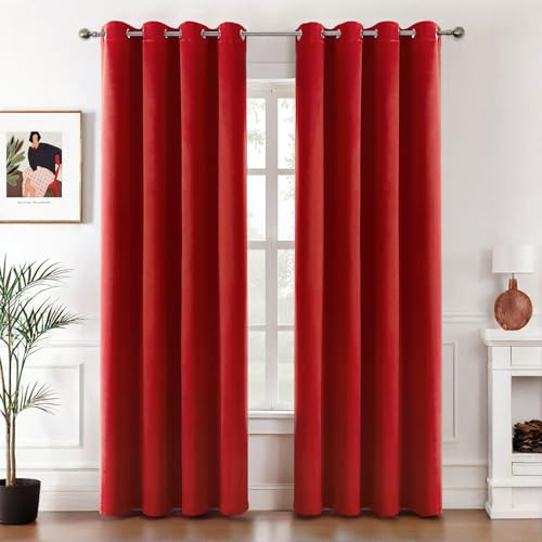 MIULEE Verdunklungsvorhänge Thermo Blickdicht Ösen 2er Set 140x245cm Rot | Blickdichter Thermostoff für Wohnzimmer und Schlafzimmer, hilft Licht, Hitze und Kälte zu reduzieren.