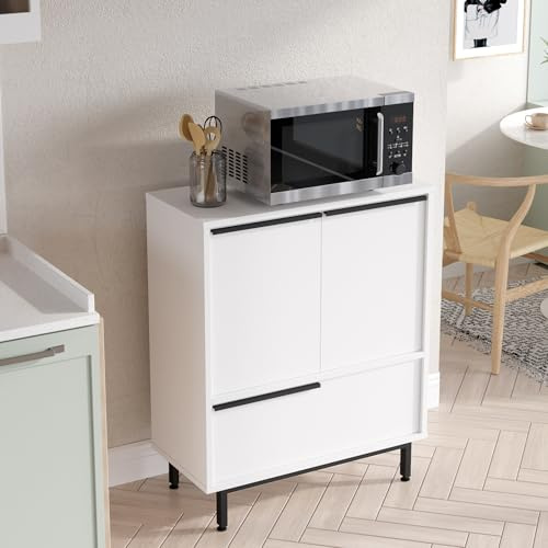 [en.casa] Kommode Vesanto Schrank mit 3 Türen Weiß Sideboard 91 x 75 x 36 cm Küchenschrank Wohnzimmer Metallgestell Mehrzweckschrank