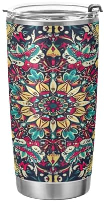 JUMBEAR Vaso bohemio de acero inoxidable aislado al vacío de 590 ml, taza térmica de viaje para agua y café, doble pared con recubrimiento en polvo, a prueba de derrames, para el hogar y exteriores