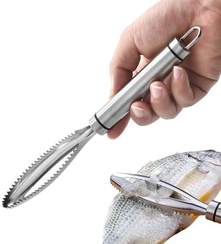 Norhogo Écailleur de poisson en acier inoxydable 304, outil de cuisine, écailles de poisson pour nettoyage rapide, pour cuisine, restaurant, argent 23,5 x 3,2 x 1,5 cm
