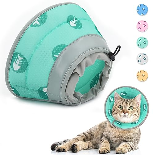 Supet Halskrause Katze,Einstellbarer Halskrause Katze Halsband,Wiederherstellung Halsband Weich Kragen Cone Nach Operation und Verletzungen für Welpen, Kleine Hunde und Katzen (Grün,L)