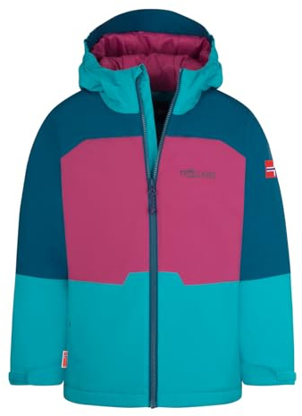 Trollkids Hardanger Children's Ski Jacket, Light Berry/Madeira Blue/Dark Turquoise, 140