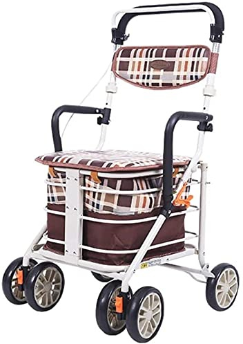 Rollator Walker 4 Rollen Gehgestell – höhenverstellbarer Sitz für ältere Menschen – zusammenklappbare Mobilität Gehhilfe – Aluminium ältere Menschen Gehhilfe – bequemes Jubiläumsgeschenk
