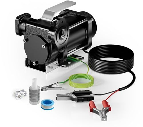 Wiltec Pompa travaso carburante 12 V 180 W, Pompa travaso gasolio/benzina, 40 l/min, 4200 giri/min