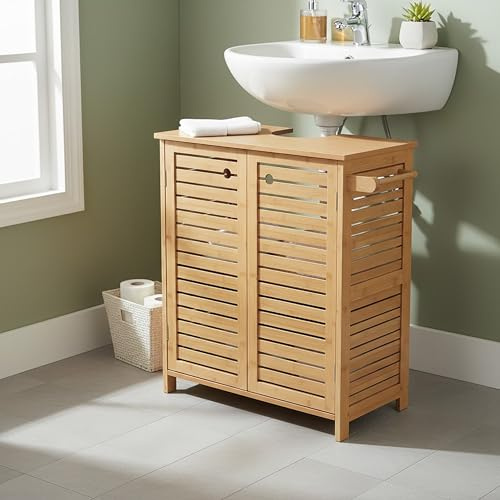 EVIDECO French Home Goods Natural Under Sink Cabinet with U-Shaped Cut-Out, Double Vented Doors, Towel Holder - Trinidad Collection