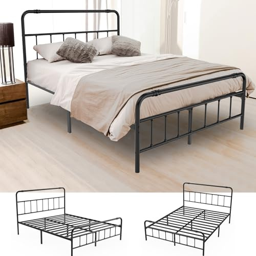 XMTECH Bettrahmen Metallbett mit Lattenrost, Bettgestell aus Metall, Doppelbett 160x200cm Schlafzimmerbett mit Unterbettstauraum Kopf und Lattenrost