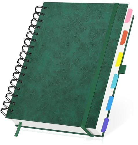 Yarotm Quaderno a Spirale A5-1 Pezzi 21.3x14.5cm Quaderno a Righe - 120 Fogli Blocco Notes Pelle PU - 100g/m² Carta Taccuino a Righe 7mm - Notebook A5 Copertina Rigida, Verde Scuro
