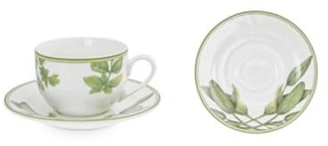 La Porcellana Bianca Set 2 tazze da tè/cappuccino in porcellana bianca/verde con piattino Coltivia 220 ml