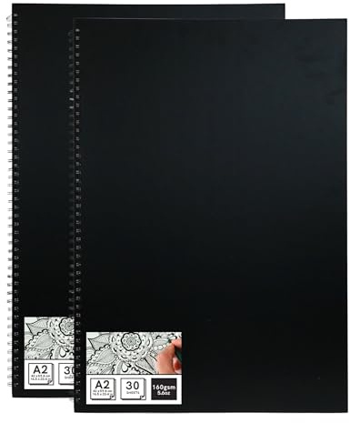 Artme A2 Skizzenblock 2 tlg Hochformat 30 Blatt 160 gsm spiralgebunden | kaltgepresst dick säurefrei Papier perforiert Seiten für Bleistift Kohle Pastell Marker und Studio Skizzieren