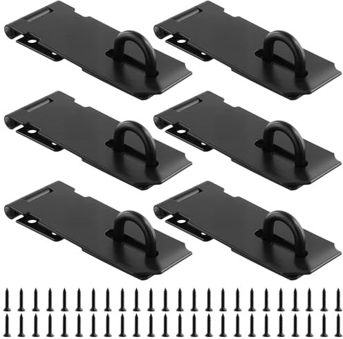 FUNSUEI 6 Lucchetto per porta in acciaio inox, 105 mm/4 pollici, con chiusura a graffetta, chiusura per capannone, porta, finestre, gabbie per animali domestici, colore nero