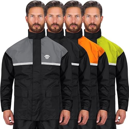 Waterproof Motorcycle Rain Suit, 2-Piece Reflective Gear, Lightweight Riding Jacket & Pants, Protective Raincoat with Hoodie (Gray, XL-2XL)