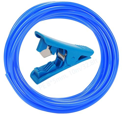 CESFONJER Tubo da giardino in PE blu, tubo gocciolante 8 mm diam. esterno x 5 mm diam. interno, con tagliagomma blu, adatto per sistemi di irrigazione a goccia (10 metri)