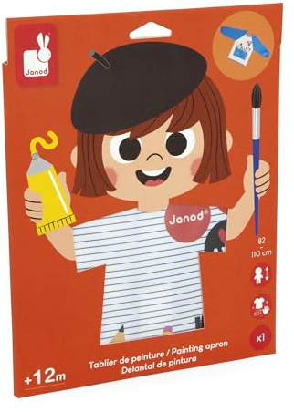 Janod - Grembiule da Pittura per Bambini dai 18 Mesi - Taglia 82-110 cm - Maniche Lunghe - Grembiule Protettivo Ideale per Pittura, Hobby creativi, attività manuali - Impermeabile - J07404