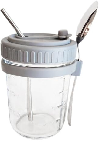 OUNONA Récipient Pour Flocons Avoine De Nuit Pot Pour Flocons Avoine Avec Cuillère à Paille Tasse De Céréales à Emporter Contenant De Stockage De Céréales