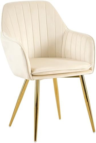 CLP Esszimmerstuhl Cheryl Samt, komfortabler Sessel mit robustem Gestell, Belastbarkeit von max. 150 kg | Farbe Creme Gestell Farbe Gold
