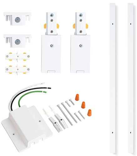 VANoopee 6.6FT H Track Lighting Rails White H Type Track Lighting Kit with Floating Canopy Connector, End Caps, Live End Feeds, I Connectors, Compatible with Single Circuit H Style Track System