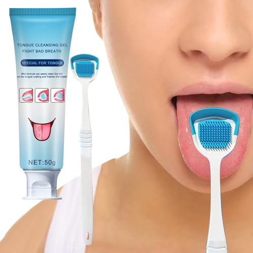 Kit limpiador de lengua, juego de limpieza natural, raspador de lengua y gel, eliminador eficaz del mal aliento, solución bucal saludable, elimina el revestimiento de la lengua, aliento