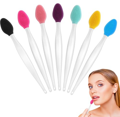 Hpmjz 7 Pcs Silicone Exfoliating Lip Brush Double-Sided Silicone Mini Exfoliating Gloss Applicators Gentle Lip Scrub Makeup Cleansing Kits for Smooth Soft Bright Healthy Men Women