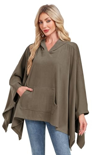 WOWENY Damen Poncho mit Kapuze Hoodies Für Damen Thermo Winter Herbst Cape Umhang Schal Warm Umhängetuch Elegant Kapuzencape,Grau,OneSize