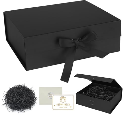 GOTDYBST Large Gift Box Black: 31.5 X 26 X 10.5 CM Present Box With Magnetic Lids,Comes With Bag, Card, Ribbon, Shredded Paper,For Gift Packaging For Festivals, Weddings, Birthdays, Etc.