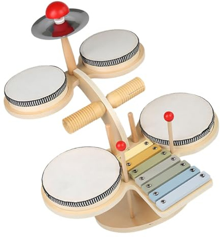 KICHOUSE Batería de Juguete de Madera para Niños, Instrumento Musical Educativo Tamaño Compacto, Desarrollado para Preescolares, Juego Didáctico de Percusión para Estimulación Temprana