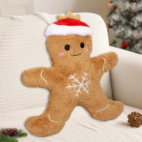 Coussin de Noël en forme de bonhomme en pain d'épice - 30 cm - En peluche douillette - Motif bonhomme en pain d'épices - Décoration de Noël pour salon, canapé, lit, voiture, fête