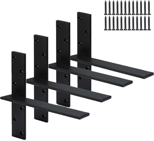 (4-Pack) Hanging T Floating Shelf Bracket, 12 Lx2 W Heavy Duty Steel Knee Wall Hidden Granite Countertop Support Floating Bracket Hardware for Cabinets, Granite, Dishwasher, Bench Seats Vanities