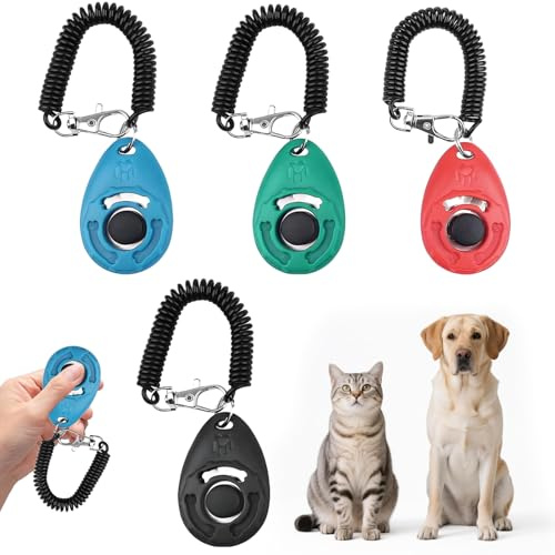 4 Packungen Klicker Hund,Clicker Hund,Clicker Katze Training,Klicker Katze Mit GroßEm Knopf,Clicker Mit Handschlaufe FüR Hundetraining,Geeignet FüR Hundetraining,Auch FüR Katzen Und Pferde Geeignet