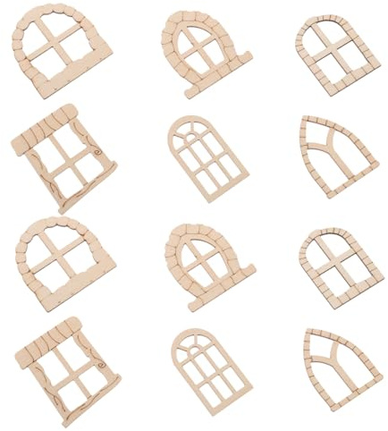 UTHCLO Set Fai Da Te Mini Accessori in Legno Per Porte e Finestre, Decorazione Artigianale Per Giardino e Casa Delle Bambole, 25 Pezzi Incompleti Per Arredamento Esterno e Progetto Creativo