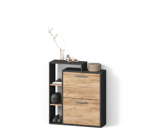 Livinity Schuhkipper Ortello, Goldkraft Eiche/Anthrazit, 24.5 x 90 cm | 2 Fächern