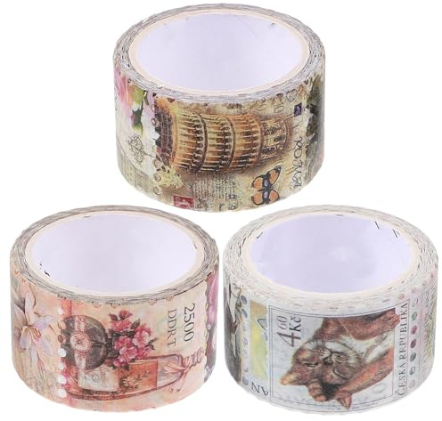 Toyvian Rubans Adhésifs Washi Vintage 3 Rouleaux 25Mm X 5M Autocollants Portables Décoratifs pour Scrapbooking Journaux Agendas DIY Créatif et Décoration Rétro