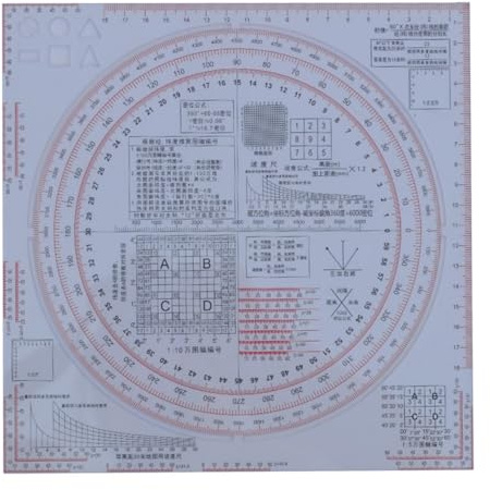 Gettimore Regla de cálculo de tipo 2025 para calculadora de densidad, medición de mapas, 23 cm x 23 cm, herramienta de medición de terreno transparente de plástico con impresión de tinta a doble color