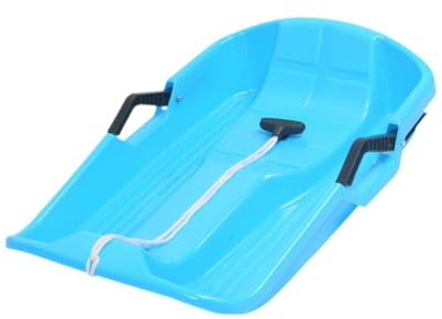 kesurpae Snow Sled Snowboard Sleigh Slider Toboggan With Pull Rope Heavy Duty Winter Birthday Gift For Children Kids Boys Girls Portable Wear Resistant Skiing Skating Outdoor, Blue, 65 x40 x13 cm