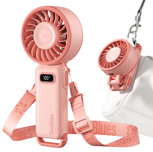 Diveblues Ventilatore Portatile Pieghevole con Batteria - 100 Velocità Regolabili e fino a 12h di Autonomia - Potente ma Piccolo per Mano, Scrivania e Collo - Ideale per Viaggi, Spiaggia e Campeggio