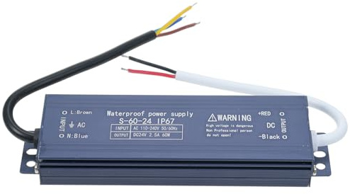 Tomvorks Fuente de Alimentación del Interruptor del Controlador LED de 24 V para Fuente Alimentación Luz LED, Adaptador Transformador Exterior IP67 Salida Voltaje Constante con (60W)