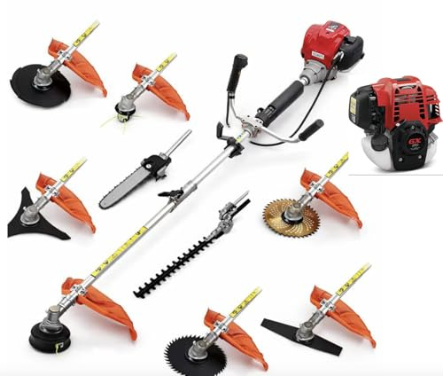 GX50 Decespugliatore multifunzione 10 in 1, motore a benzina a 4 tempi 10 accessori, funzione decespugliatore + potatore + tagliasiepi
