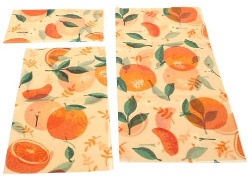 SHINYPASING Tissu de Conservation la Cire D’Abeille Naturel – 3 Feuilles Taille Moyenne Orange – Emballages Alimentaires Réutilisables, pour Conserver Fruits,