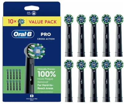 Oral-B Testine di Ricambio Pro, Cross Action, Nere, 10 Ricambi - 10 Testine di Ricambio per Spazzolino Elettrico, Autentiche, Setole Angolate che si Adattano a ogni Dente per una Pulizia Profonda