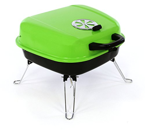 Nexos Mini Koffer-Grill Holzkohlegrill für Garten Terrasse Camping Festival Picknick Party BBQ Barbecue ca. 34 x 36 cm Grillfläche grün