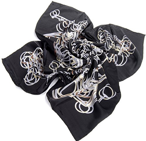 Nella-Mode Hochwertiges SEIDENTUCH in elegantem Design, Hauptfarben: Schwarz Silber Tuch aus 100% Seide, 85x85 cm, Handrolliert