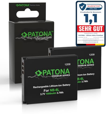 PATONA 2X Premium NB-6L Batería 1000mAh Compatible con Canon Digital Ixus 85 IS 95 IS 105 200 IS 300 HS 310 HS PowerShot D10 D20 S90 S95 S120 SX240 HS SX260 HS SX530 HS SX540 HS NB6L NB 6L