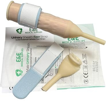 5X External Catheter for Men (35mm) + Fixing Strap Bundle – Latex Urinary Sheath with Catheter Leg Bag Holder Support – Compatible with Leg Bag, Night Bag, and Catheter Systems
