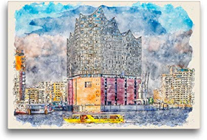 Premium Textil-Leinwand 45 x 30 cm Quer-Format Hamburg Elbphilharmonie | Wandbild, HD-Bild auf Keilrahmen, Fertigbild auf hochwertigem Vlies, Leinwanddruck von Peter Roder