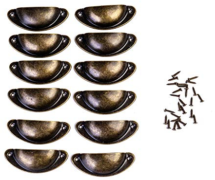 FVCENT Muschelgriff Schubladen Griffe Bronze Schrank Griffe Antik Möbelgriff Halbkreis mit Schrauben für Kabinett Schubladen Schrank Apothekerschrank (12)