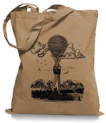 Ma2ca Ballon Cat - Katze Katzen Stoffbeutel Tragetasche/Bag/Jutebeutel WM1-caramell