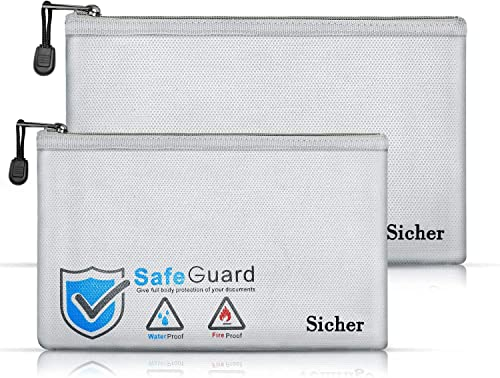Feuerfeste Tasche Dokumententasche | Feuersichere Wasserdichte Tasche Hülle Beutel Behälter für A4 Dokumente Passport Bankdatei Geld Wertsachen | aus Hochwertigem Silikon Fiberglas 34x23cm & 27.5x17cm