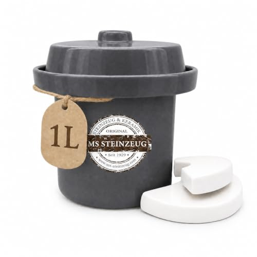 MS-stengods mini jäsgryta 1 liter, grå, med viktstenar