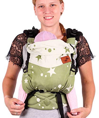 SCHMUSEWOLKE FirstEdition Mirastar Olivine Baby Carrier for Newborns and Toddlers Organic Cotton Baby Size 0-12 Months 3-12 kg Belly and Back Carrier